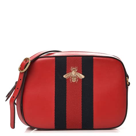 Gucci Calfskin Web Small Webby Bee Shoulder Bag Red.